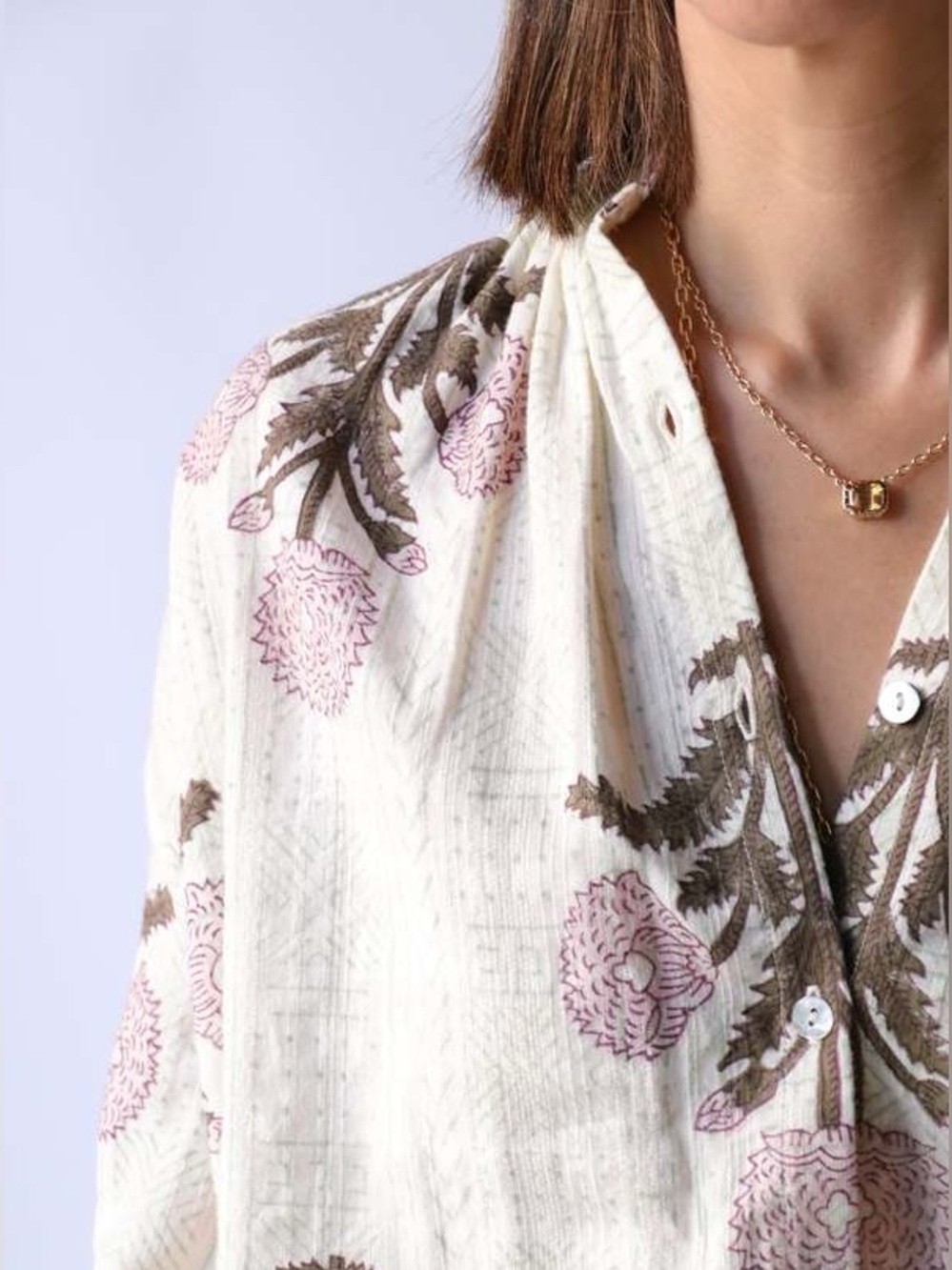 Alix of Bohemia Kiki Triple Bloom Shirt Small Cotton Boxy Relaxed Floral Boho - Picture 2 of 13